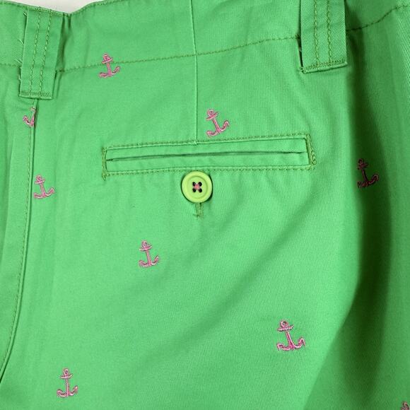 Lilly Pulitzer Vintage Palm Beach Fit Green Capri Pants Size 2 Pink Anchors - Picture 8 of 12